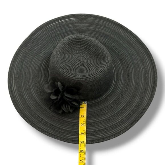Nine West Floppy Hat Wide Brim  All Season Summer Flower Applique Black OS - Picture 7 of 16